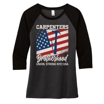 Capenters Brotherhood Union Strong NYC USA Women's Tri-Blend 3/4-Sleeve Raglan Shirt