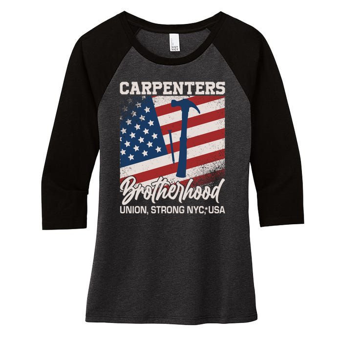 Capenters Brotherhood Union Strong NYC USA Women's Tri-Blend 3/4-Sleeve Raglan Shirt