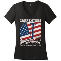 Capenters Brotherhood Union Strong NYC USA Women's V-Neck T-Shirt