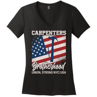 Capenters Brotherhood Union Strong NYC USA Women's V-Neck T-Shirt