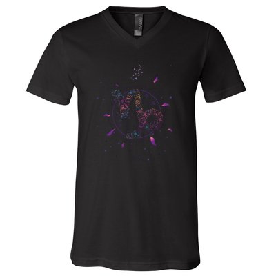 Capricorn Floral Zodiac V-Neck T-Shirt