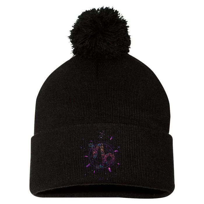 Capricorn Floral Zodiac Pom Pom 12in Knit Beanie