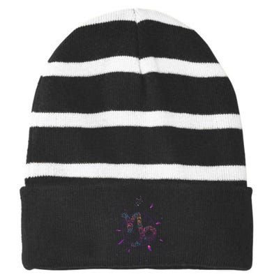 Capricorn Floral Zodiac Striped Beanie with Solid Band