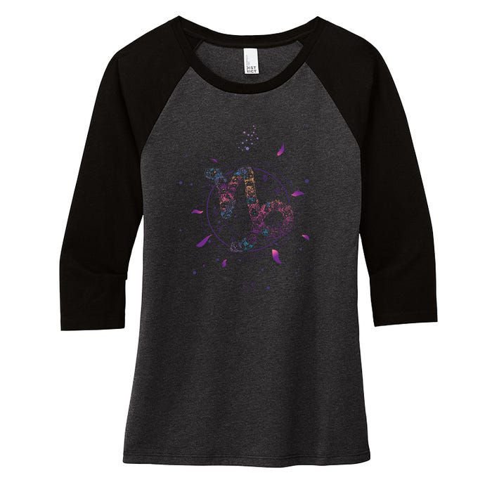 Capricorn Floral Zodiac Women's Tri-Blend 3/4-Sleeve Raglan Shirt