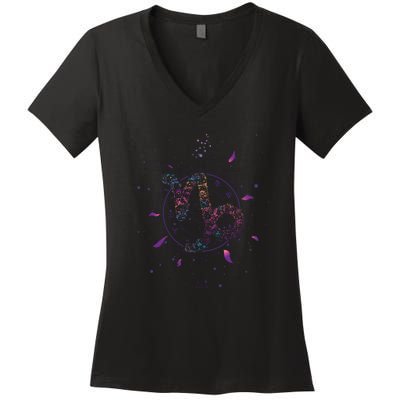 Capricorn Floral Zodiac Women's V-Neck T-Shirt