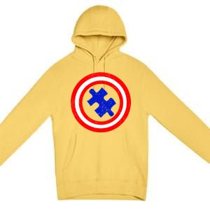 Captain Autism Distressed Shield Premium Pullover Hoodie