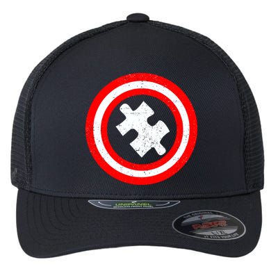 Captain Autism Distressed Shield Flexfit Unipanel Trucker Cap