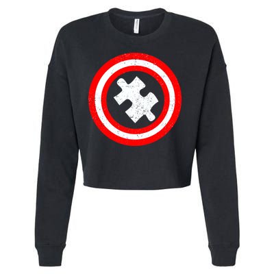 Captain Autism Distressed Shield Cropped Pullover Crew