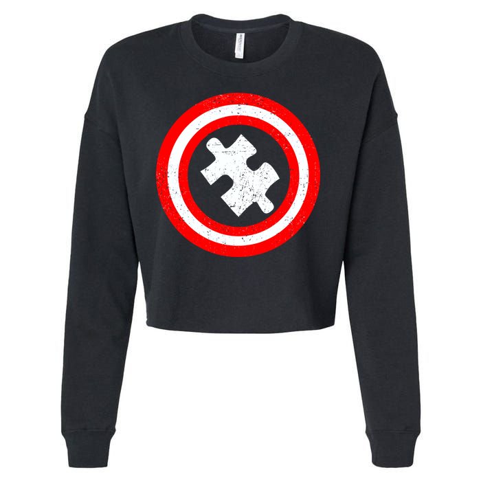 Captain Autism Distressed Shield Cropped Pullover Crew