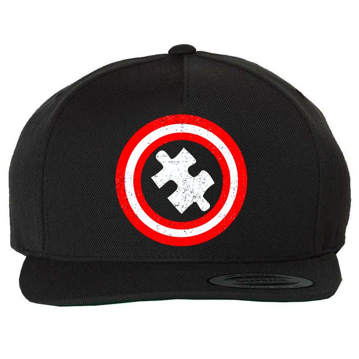 Captain Autism Distressed Shield Wool Snapback Cap