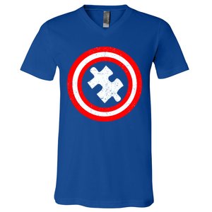 Captain Autism Distressed Shield V-Neck T-Shirt