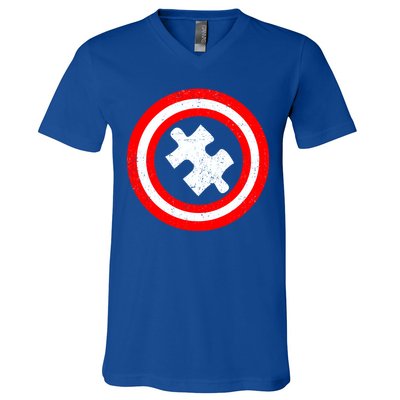 Captain Autism Distressed Shield V-Neck T-Shirt