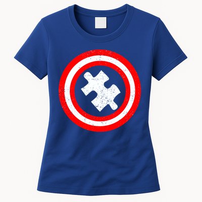 Captain Autism Distressed Shield Womens T-Shirt
