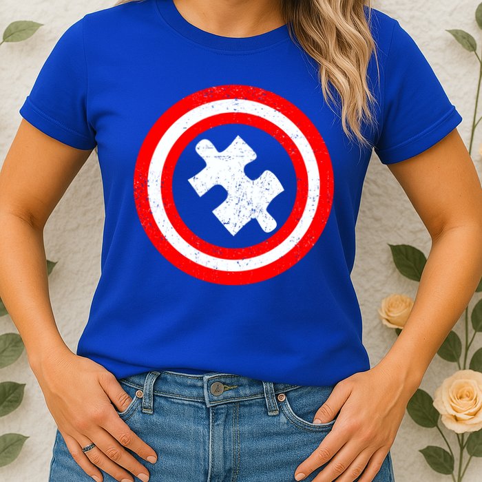 Captain Autism Distressed Shield Womens T-Shirt