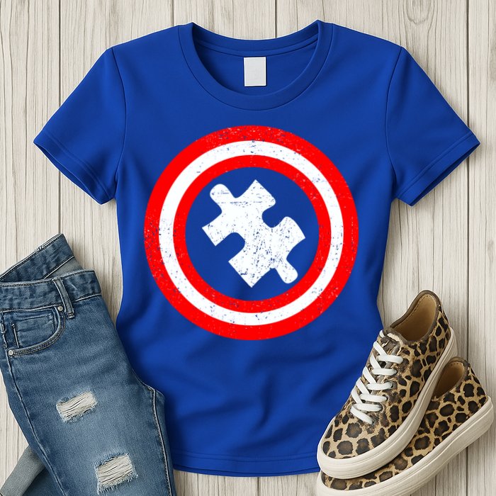 Captain Autism Distressed Shield Womens T-Shirt