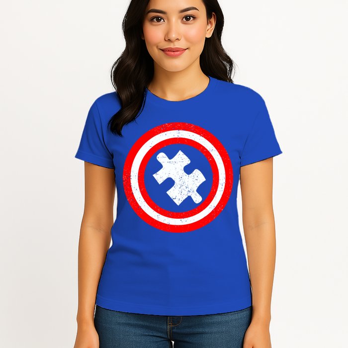 Captain Autism Distressed Shield Womens T-Shirt