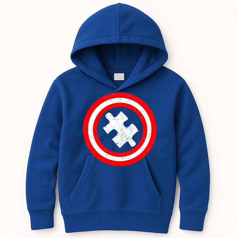 Captain Autism Distressed Shield Kids Hoodie