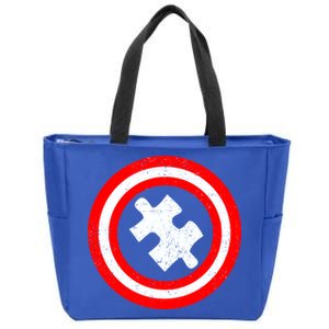 Captain Autism Distressed Shield Zip Tote Bag