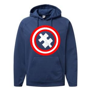 Captain Autism Distressed Shield Performance Fleece Hoodie