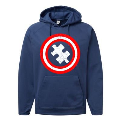 Captain Autism Distressed Shield Performance Fleece Hoodie