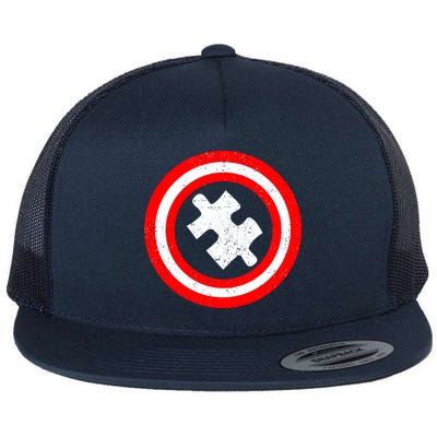 Captain Autism Distressed Shield Flat Bill Trucker Hat