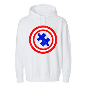 Captain Autism Distressed Shield Garment-Dyed Fleece Hoodie