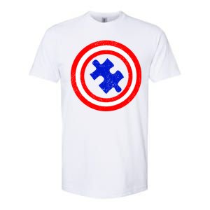 Captain Autism Distressed Shield Softstyle CVC T-Shirt