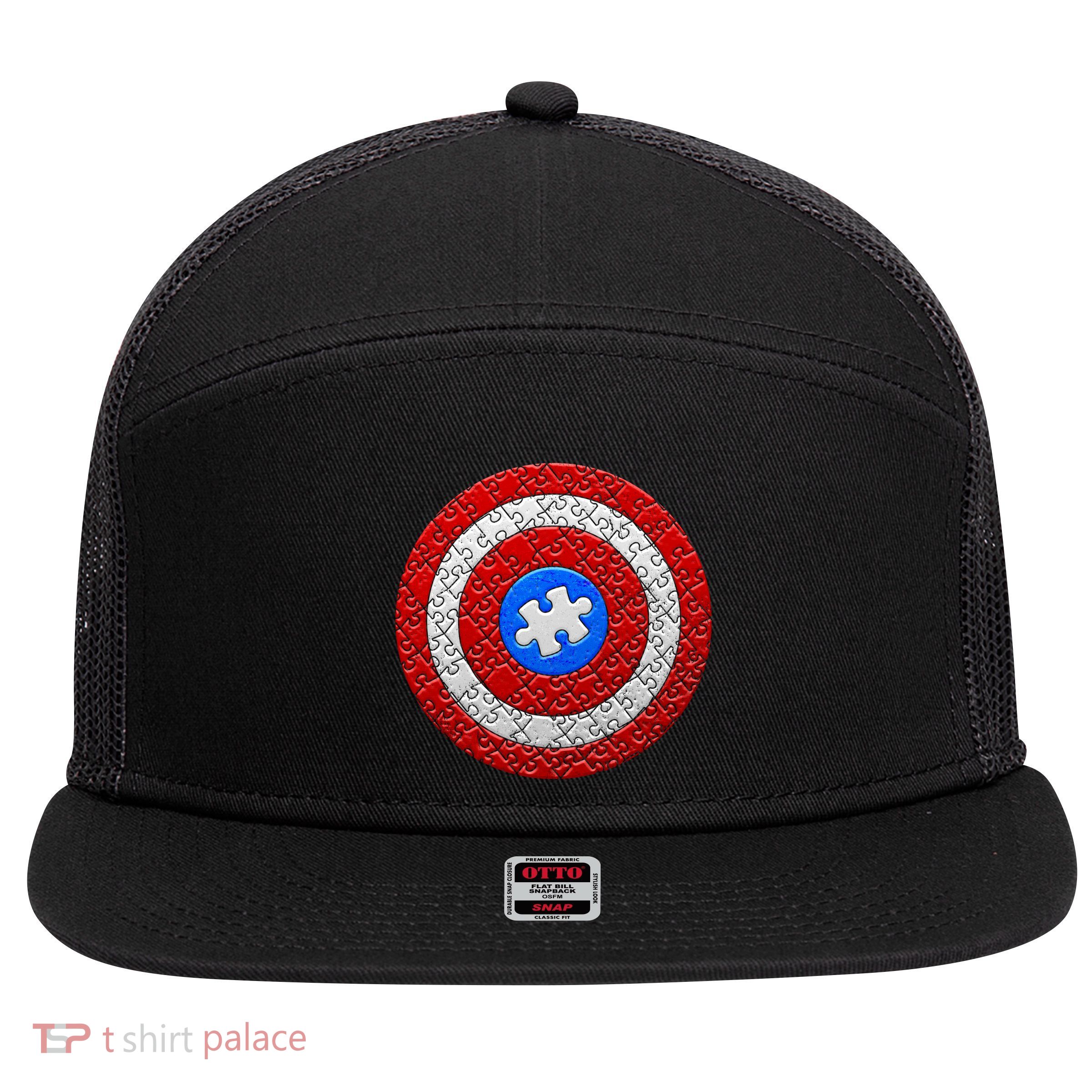 Captain Autism Puzzle Shield 7 Panel Mesh Trucker Snapback Hat