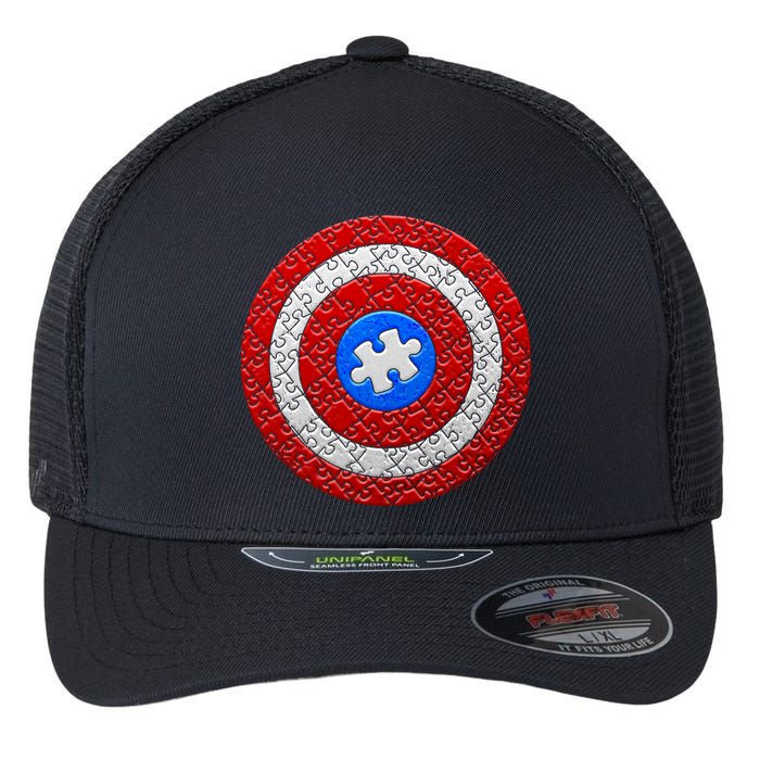 Captain Autism Puzzle Shield Flexfit Unipanel Trucker Cap