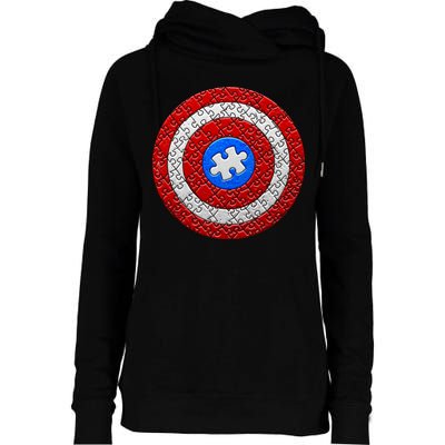 Captain Autism Puzzle Shield Womens Funnel Neck Pullover Hood
