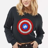 Captain Autism Puzzle Shield Cropped Pullover Crew