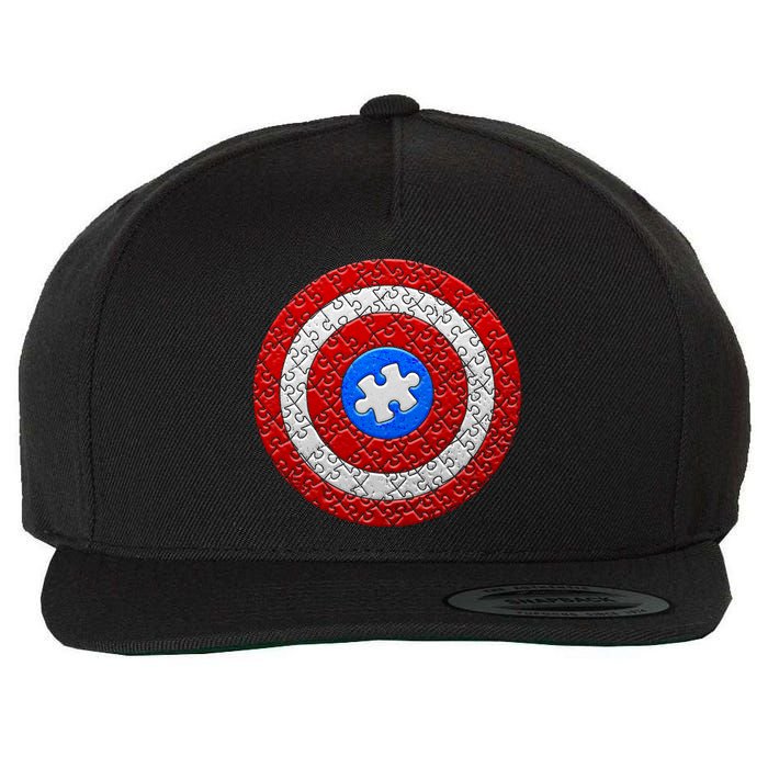 Captain Autism Puzzle Shield Wool Snapback Cap