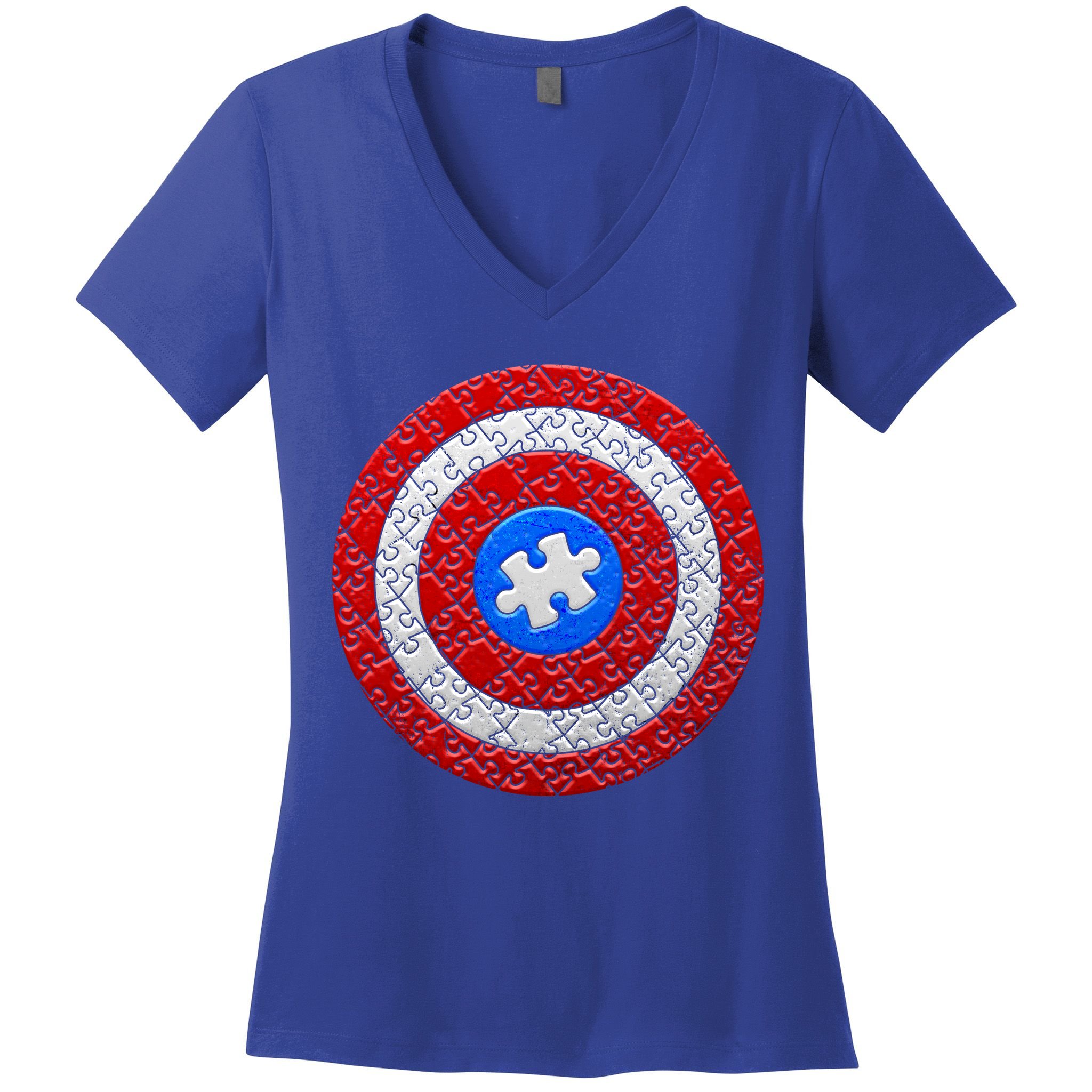 Captain Autism Puzzle Shield Women's V-Neck T-Shirt