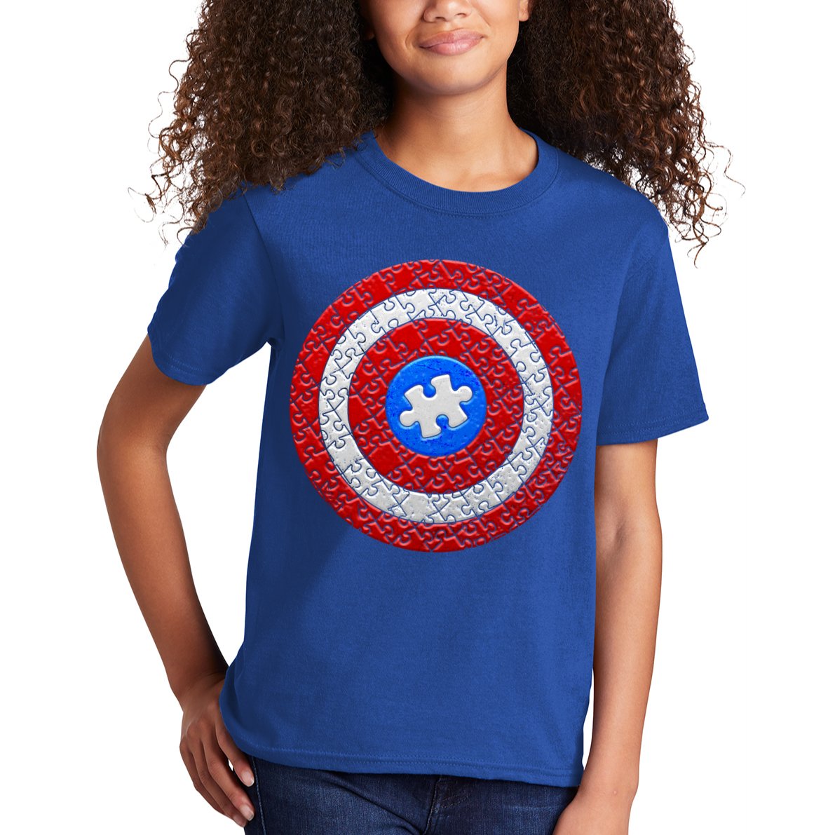 Captain Autism Puzzle Shield Kids T-Shirt