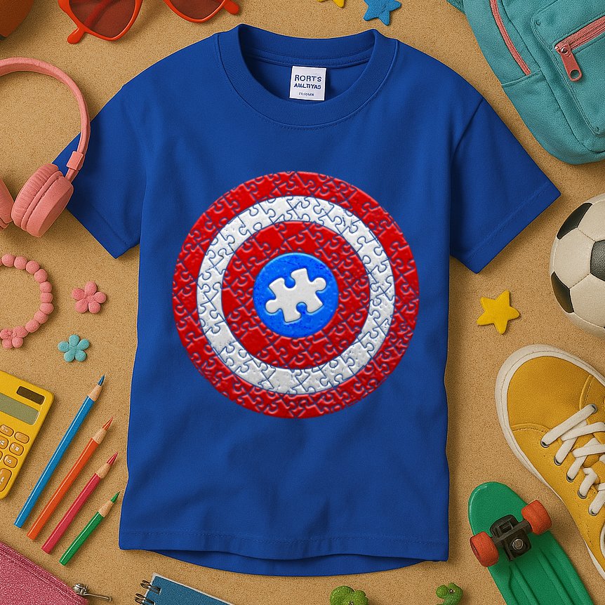 Captain Autism Puzzle Shield Kids T-Shirt