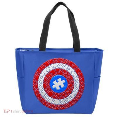 Captain Autism Puzzle Shield Zip Tote Bag