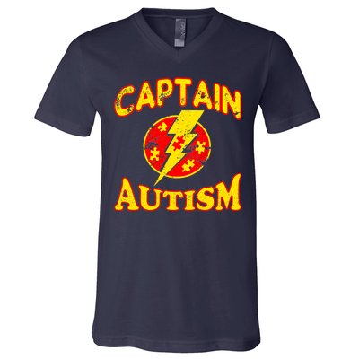 Captain Autism Superhero Logo V-Neck T-Shirt