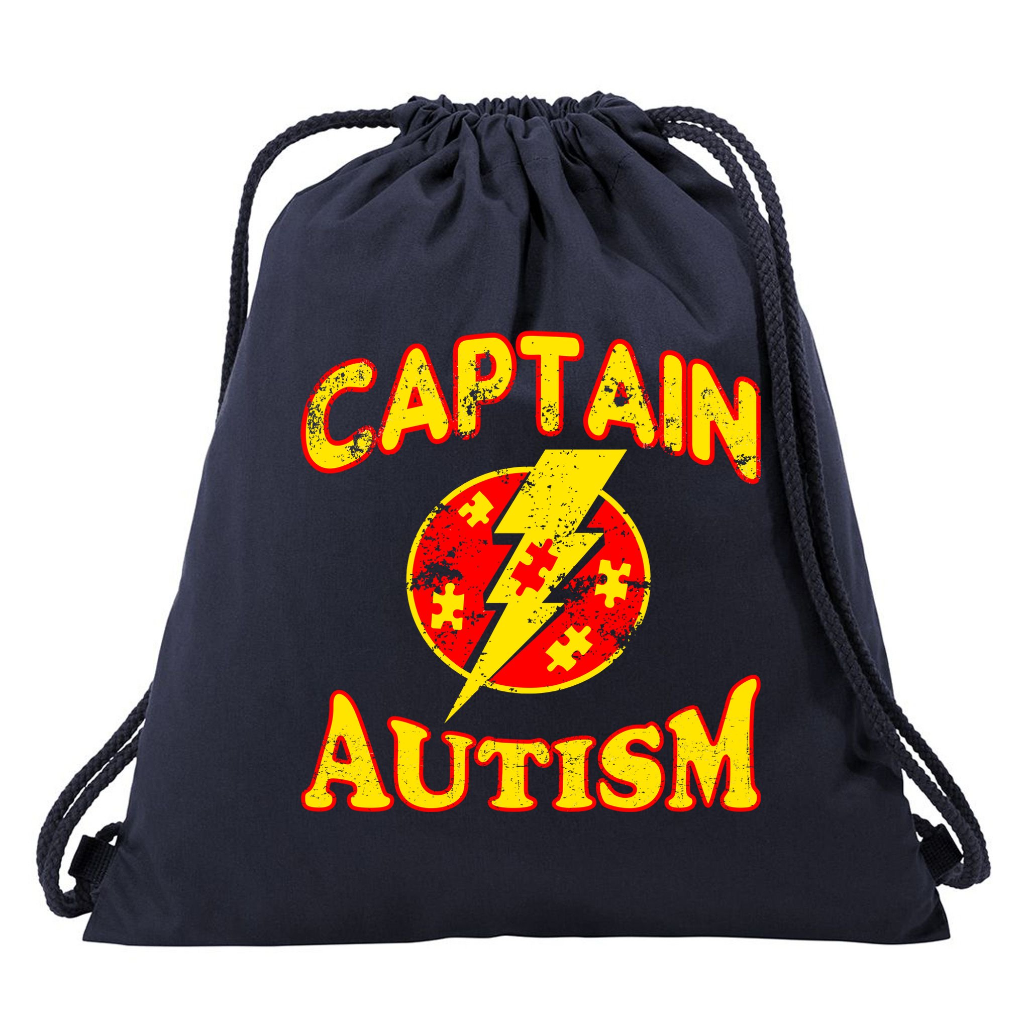 Captain Autism Superhero Logo Drawstring Bag