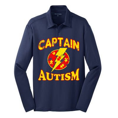 Captain Autism Superhero Logo Silk Touch Performance Long Sleeve Polo