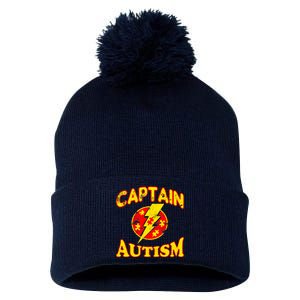 Captain Autism Superhero Logo Pom Pom 12in Knit Beanie