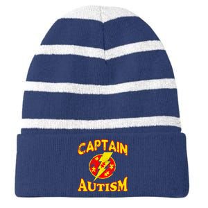 Captain Autism Superhero Logo Striped Beanie with Solid Band