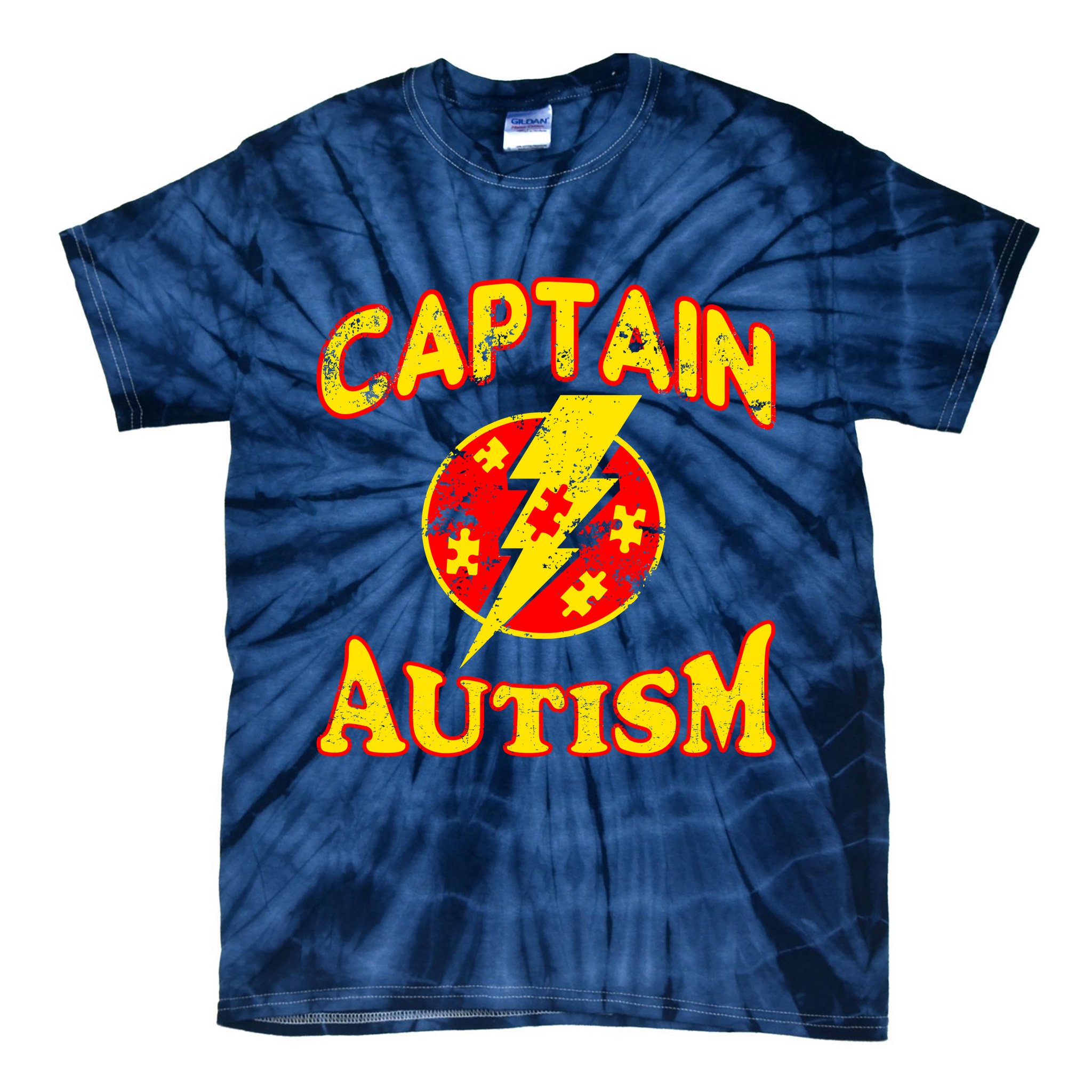 Captain Autism Superhero Logo Tie-Dye T-Shirt
