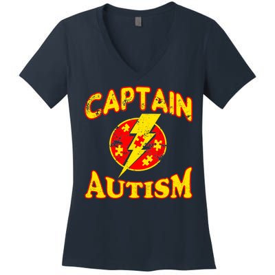 Captain Autism Superhero Logo Women's V-Neck T-Shirt