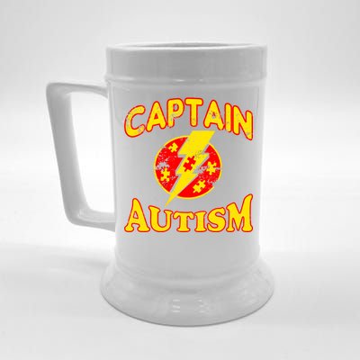 Captain Autism Superhero Logo Beer Stein