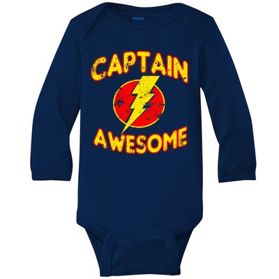 Captain Awesome Comic Logo Baby Long Sleeve Bodysuit