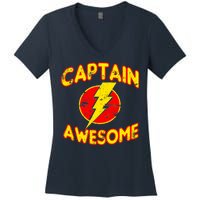 Captain Awesome Comic Logo Women's V-Neck T-Shirt