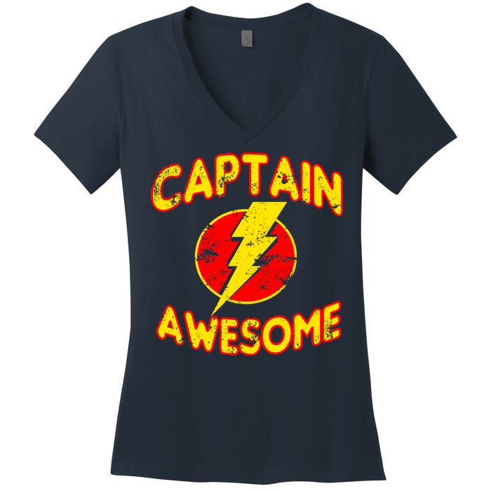 Captain Awesome Comic Logo Women's V-Neck T-Shirt