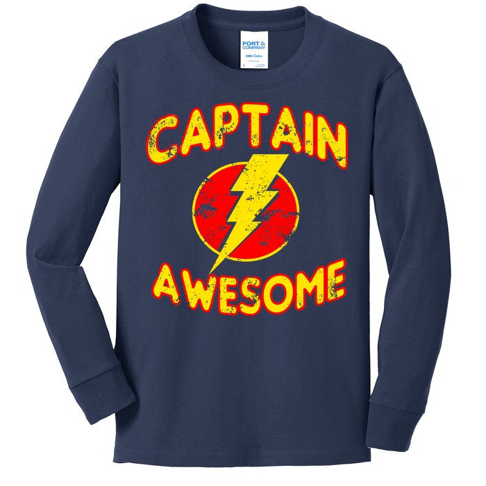 Captain Awesome Comic Logo Kids Long Sleeve Shirt