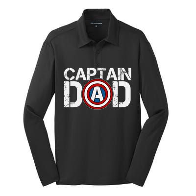 Captain Dad Super Hero Father's Day Silk Touch Performance Long Sleeve Polo