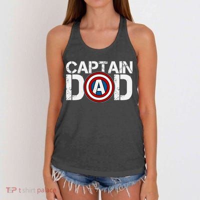 Captain Dad Super Hero Father's Day Women's Knotted Racerback Tank
